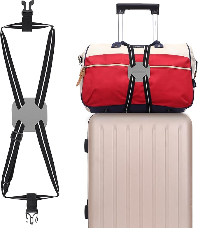 Luggage Straps Bag Bungee, Luggage Straps Suitcase Adjustable Belt, Add a Bag Easy to Travel Suitcase Elastic Strap Belt with Reflective Material (Gray)