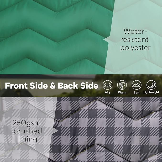 UNIKOME Waterproof Puffy Camping Blanket - Lightweight Packable Outdoor Quilt with Corner Loops, Warm Compact Blanket for Cold Weather Hiking Picnic Stadium Travel, 75"×52", Green