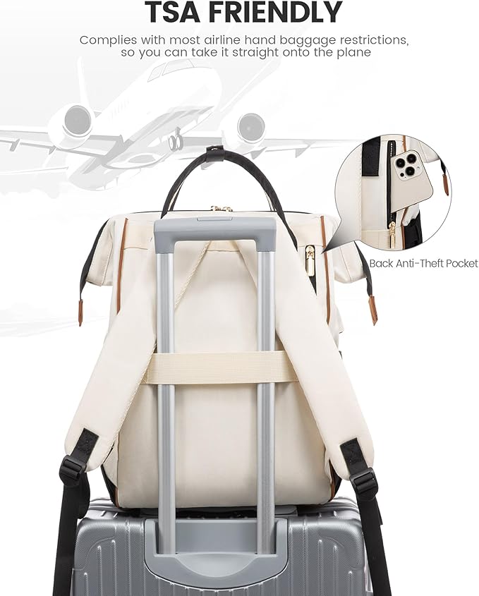 LOVEVOOK Laptop Backpack for Women 15.6 Inch, Travel Backpack with USB Charging Port Large Capacity Laptop Bag, Waterproof Bag for Business College Airline Approved Work Backpack(Brown White)