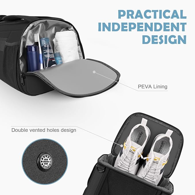 MIYCOO Gym Bag for Women Men, Duffle Travel Bag with Shoes Compartment and Wet Pocket, Waterproof Overnight Carry On Bag Backpack with Two Elastic Bottle Holders for Travel, Workout, Sports, Weekend