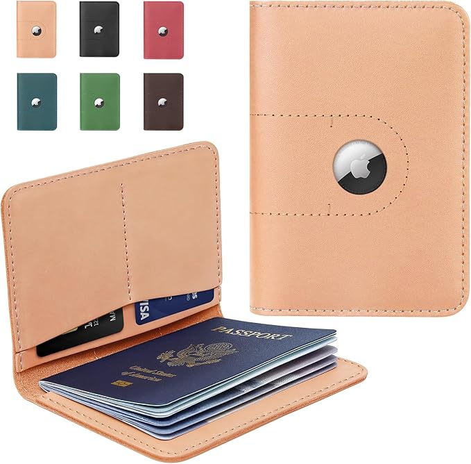 ALLIVE Passport Holder for Travel, Genuine Leather Passport Holder with AirTag Slot for Women and Men, Passport Cover Wallet Travel Must Haves Airport Essentials,Travel Gifts, Beige