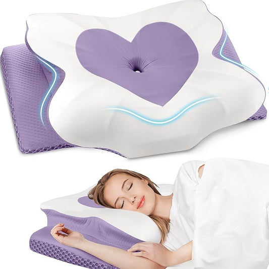 Cervical Neck Pillow, Memory Foam Neck Support Pillows for Sleeping, Shoulder Pillow for Side Sleepers, Back Stomach Sleepers, Queen Size, Lavender Color