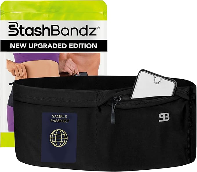 StashBandz Running Belt for Women & Men – No-Bounce Fanny Pack with 4 Secure Pockets & Zipper for Phone, Money & Essentials – Flip Belt Style Design for Running, Travel & Everyday Use