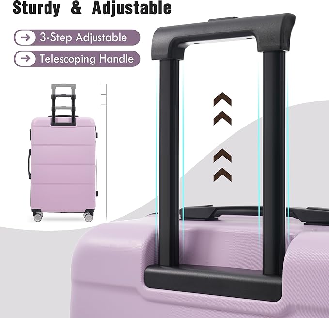 Merax Luggage Set, 3 Piece Hardcase Luggage with Double Spinner Wheels, Carry on Suitcase Airline Approved,20+24+28 inch,Pink Purple