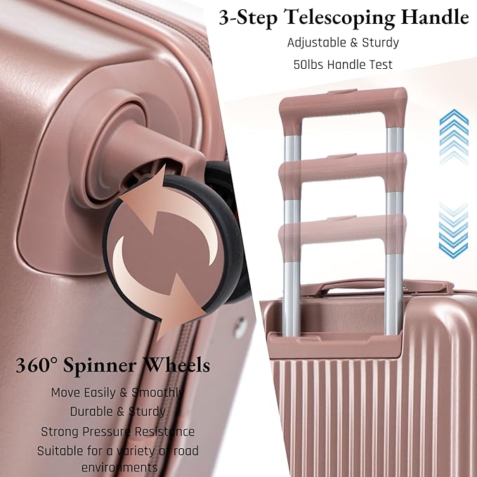 2 Pcs ABS Spinner Luggage Set with Front Opening Design, 14" Cosmetic Case & 20" Carry-On with Combination Lock For Business Trip, Champagne