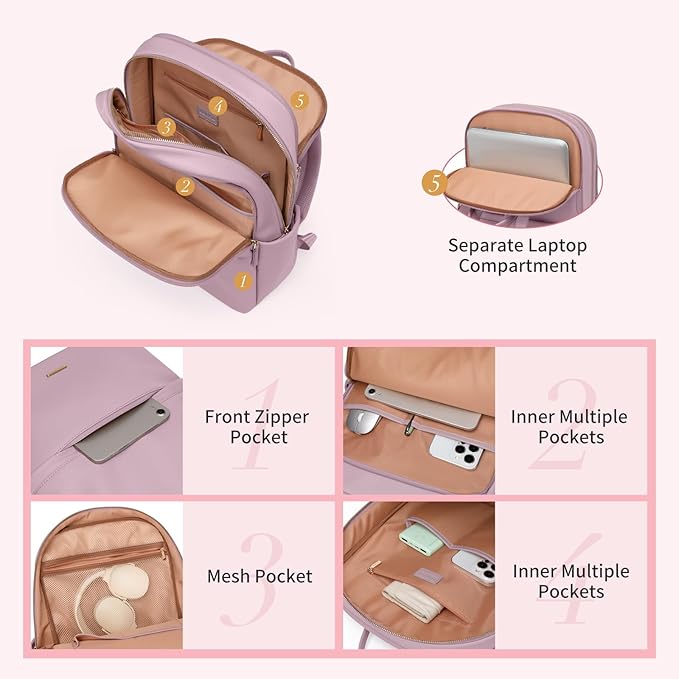 GOLF SUPAGS Women Laptop Backpack Casual Daypack for Work Travel College Backpack Purse Fits 14 Inch Notebook (Pinkish Purple)
