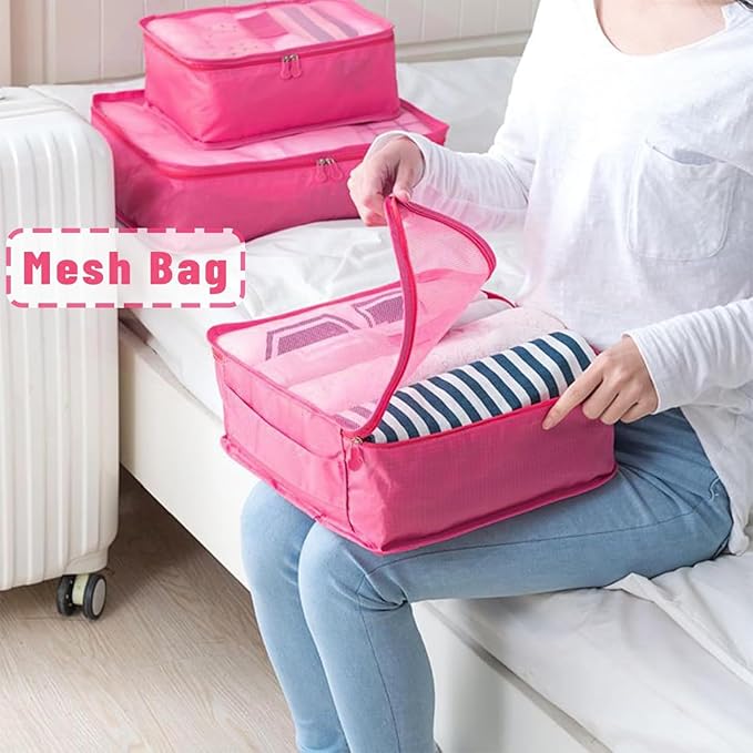 6 Set Packing Cubes for Travel Luggage Packing Bags Reusable Lightweight Suitcase Organizer Cubes Set for Travel Accessories (Rose Red)