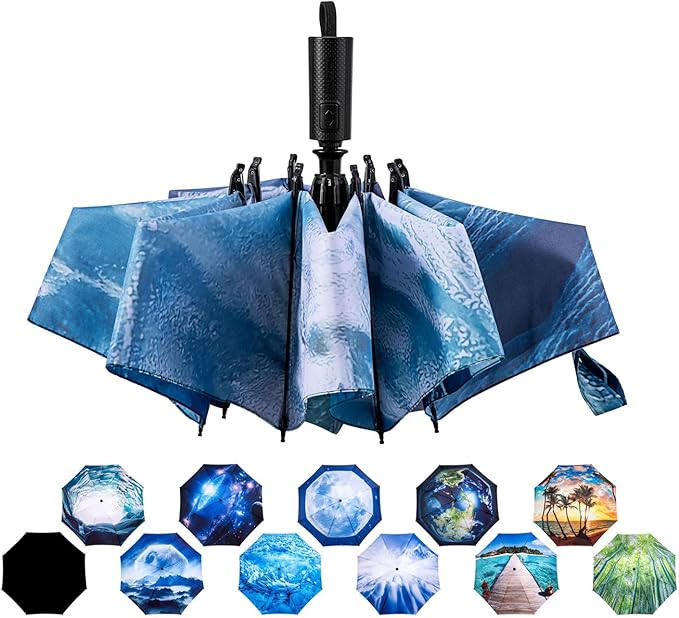 LANBRELLA Compact Reverse Folding Umbrella Auto Windproof Travel Umbrella