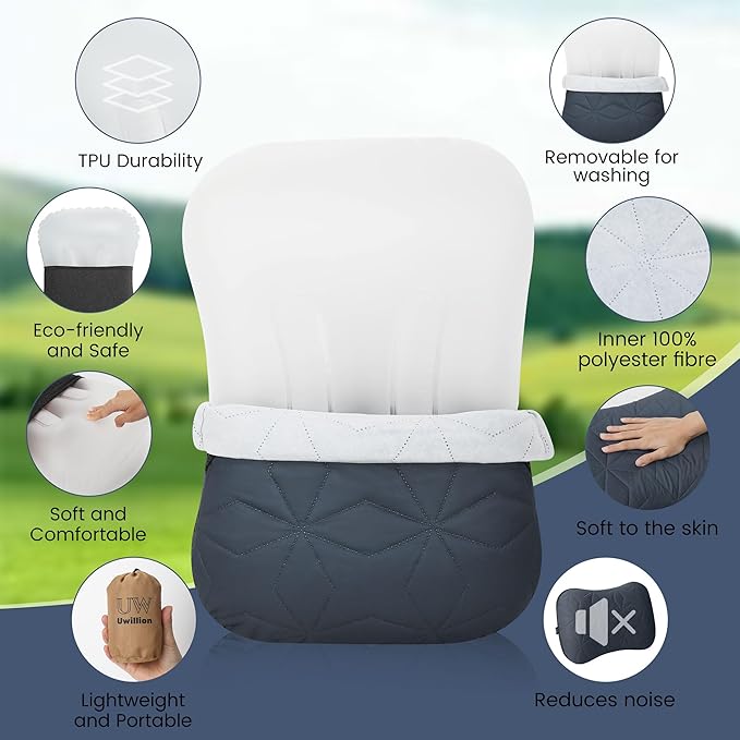 Camping Pillow with Removable Cover - Ultralight Inflatable Pillow for Camping Lightweight, Ergonomic and Washable for Camping, Hiking, and Travel Gray
