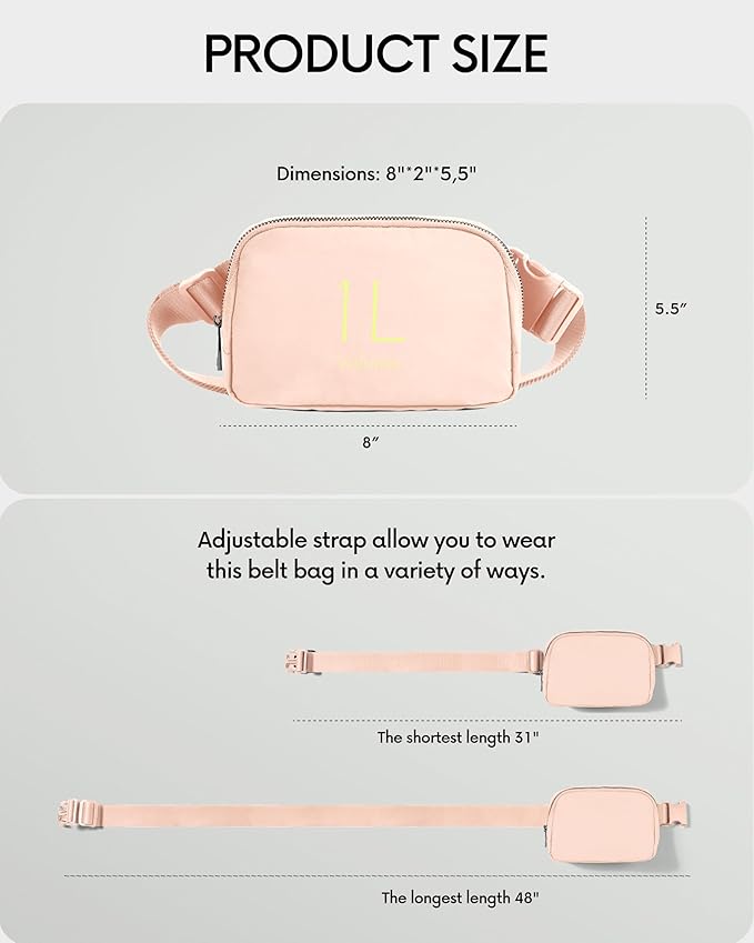 ODODOS Unisex Mini Belt Bag with Adjustable Strap Small Fanny Pack for Workout Running Traveling Hiking, Pale Coral
