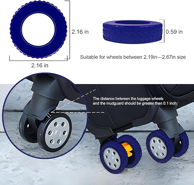 (8 Pack) Silicone Luggage Wheel Covers for 8-Spinner Wheel Suitcases, Mute & Shock Absorption Protector, Wear-Resistant & Noise-Reducing, Perfect for Travel (Dark Blue)
