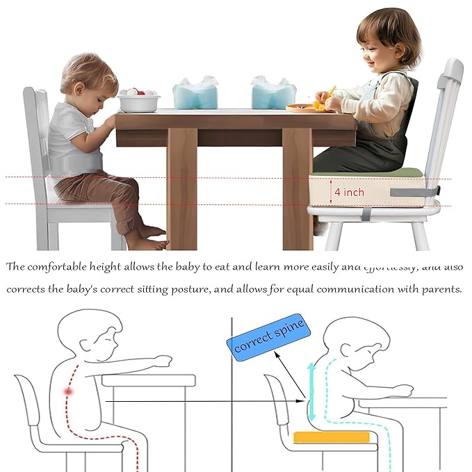 Toddler Booster Seat Dining Table Kitchen Chair, Waterproof Anti-Scratch PU Cushion, Non-Slip Bottom, Adjustable Buckle Straps, Easy Clean Portable Seat Cushion (Green)