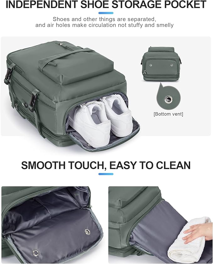 VGCUB Large Travel Backpack Bag for Women Men,Carry on Backpack,17 Inch Laptop Business Work Waterproof Backpack with Laptop Compartment,Person Item Flight Approved,Mochila de Viaje,Green Expandable