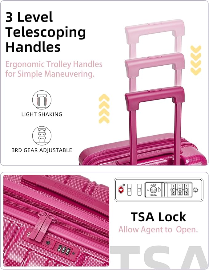 LARVENDER Carry On Luggage 22x14x9 Airline Approved, 20 Inch Expandable PC+ABS Hardside Suitcase Carry On Luggage with Spinner Wheels TSA Lock for Women Men (Very Berry)