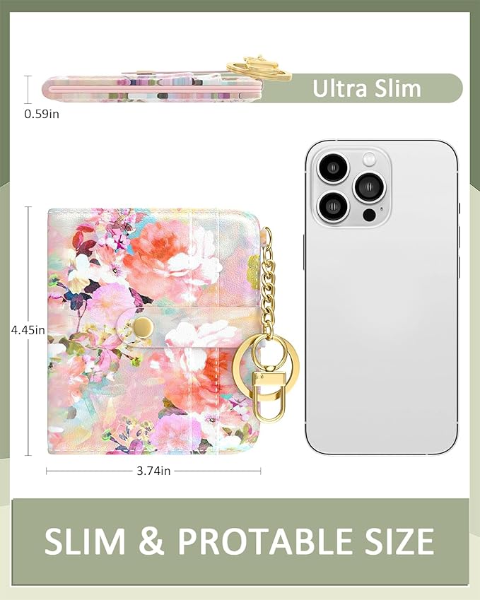 Aiawoxc Womens Wallet, RFID Small Wallets for Women, Slim Compact Credit Card Holder, Cute Leather Bifold Ladies Purse with Zipper Coin Pocket and ID Window, Watercolor Flowers