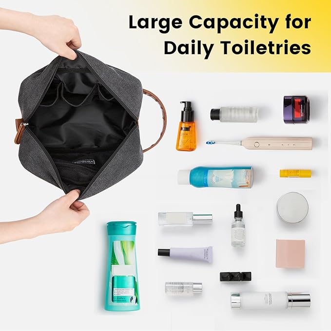 Vorspack Travel Toiletry Bag - Hanging Toiletry Bag for Men Water Resistant Canvas Shaving Bag with Large Capacity for Travel - Dark Grey