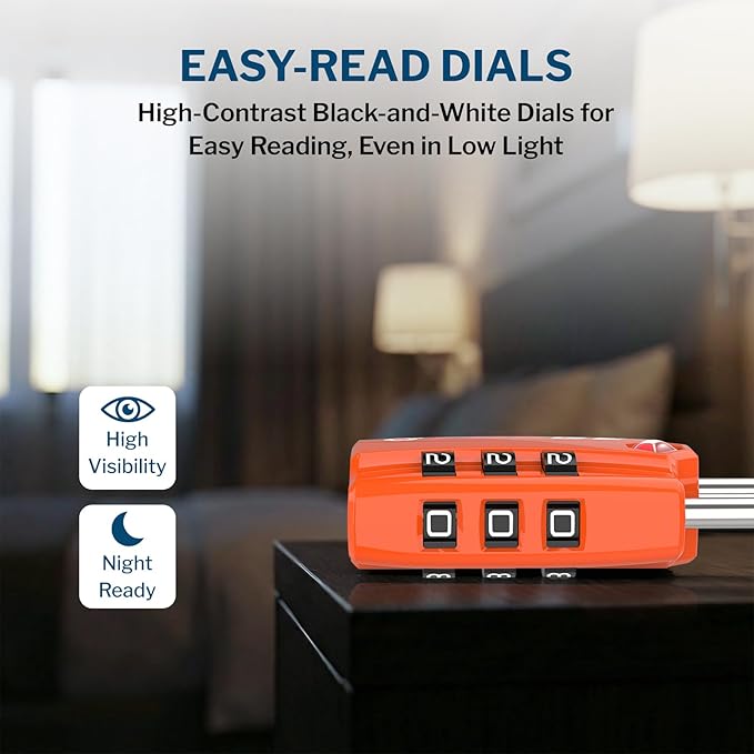 Forge Open Alert TSA Approved Luggage Locks - 3 Digit Combination, Easy Read Dials, Zinc Alloy Body - Ideal Travel Lock for Luggage, Suitcases, Bags & Toolboxes (Orange 2 Locks)