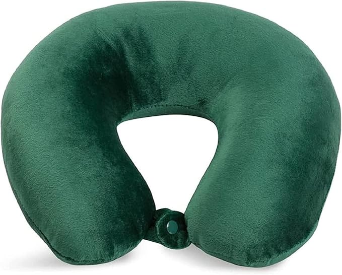 Adult Cozy Soft Microfiber Neck Pillow for Travel – Compact, Machine Washable - Perfect for Airplane, Car, or Home Use - Filled and Finished in The USA – Green