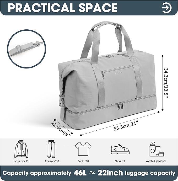 Oeihuivt Weekender Bags for Women - 21 Inch Large Travel Duffel Bag 2-Piece Set with Shoe Compartment, Heavy-Duty Canvas Leather Carry On Overnight Tote