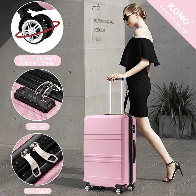 Kono 28 Inch Luggage Expandable Suitcase with Spinner Wheels TSA Lock Lightweight PC+ABS Hardside Large Checked Luggage Durable Rolling Suitcase Pink