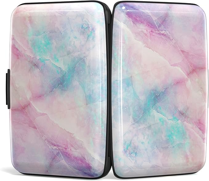 Credit Card Holder, Mini Aluminum Card Wallet RFID Blocking Slim Metal Hard Card Case for Women Men, Colorful Marble