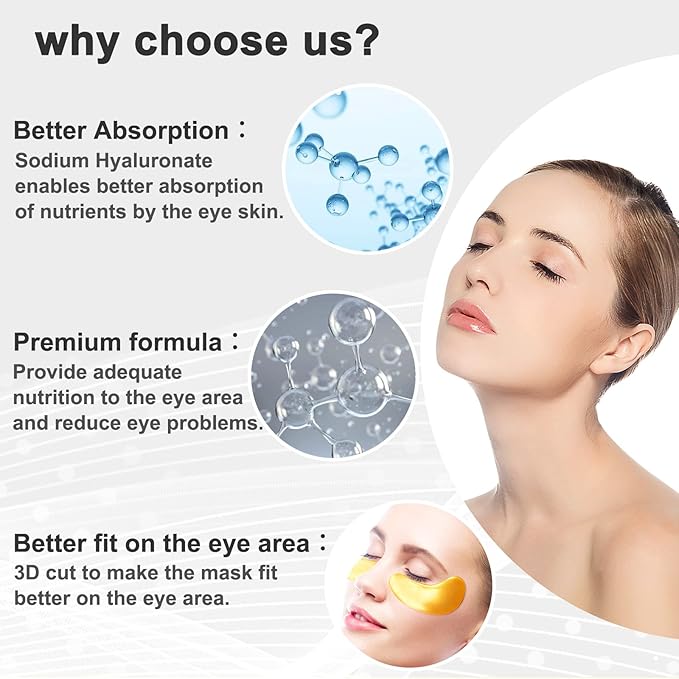 Permotary 30 Pairs Crystal Collagen Under Eye Mask, Gold Gel Collagen Eye Pad For Moisturizing, Reducing Dark Circles & Puffy Eyes (30 Pairs Gold)