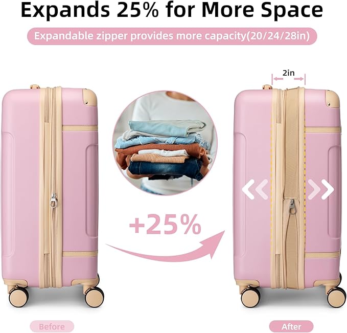 LARVENDER Luggage Sets 3 Piece Expandable Carry on Luggage 22x14x9 Airline Approved Hardshell Suitcase with Wheels TSA Lock, Lightweight Suitcase Set for Women with Travel Backpack, Light Pink
