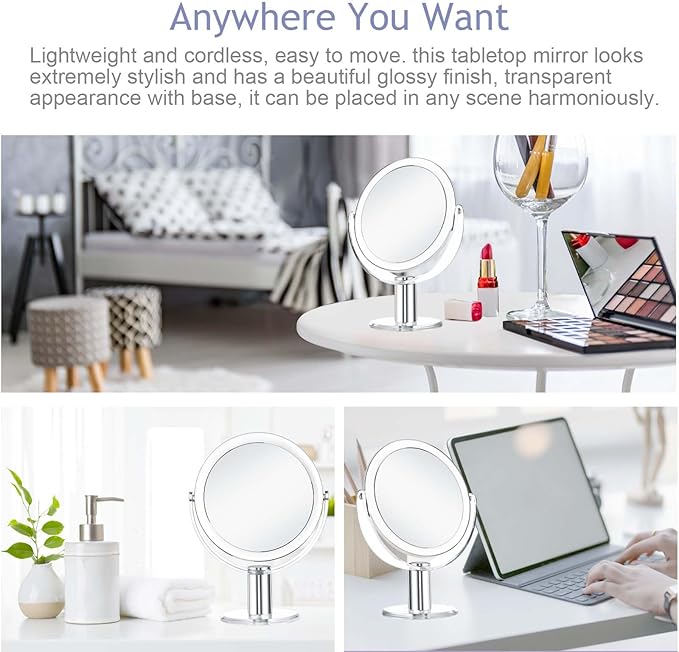 CLSEVXY Vanity Mirror Makeup Mirror with Stand, 1X/15X Magnification Double Sided 360 Degree Swivel Magnifying Mirror, 7.4 Inch