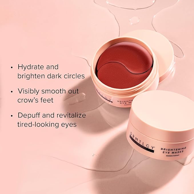 DRMTLGY Brightening Eye Masks – Biodegradable Hydrogel Under Eye Patches with Caffeine, Peptides, Hyaluronic Acid & Niacinamide – Depuff, Hydrate & Smooth Dark Circles – 60 Count