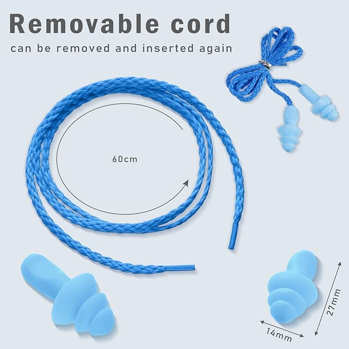 20 Pairs Corded Ear Plugs Reusable Silicone Earplugs with String Banded Ear Plug for Sleeping Noise Cancelling Noise Reduction Hearing Protection(Blue)