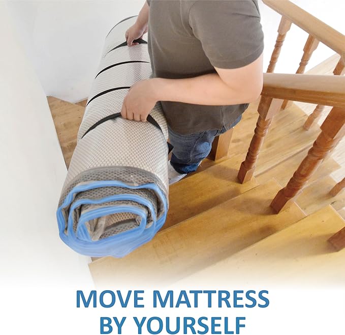 Storage Logic Foam Mattress Vacuum Bag with Blue Zipper, Mattress Storage Bag, Straps Included, Queen/Full/Full-XL