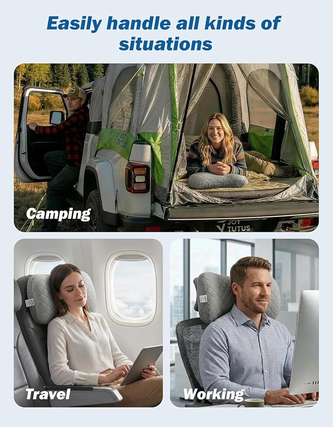 JOYTUTUS Inflatable Camping Pillow with Washable Removable Pillow Cover, Portable Ultralight Air Pillow for Travel,Backpacking,Hiking, Ergonomic Design Full Neck&Lumbar Support