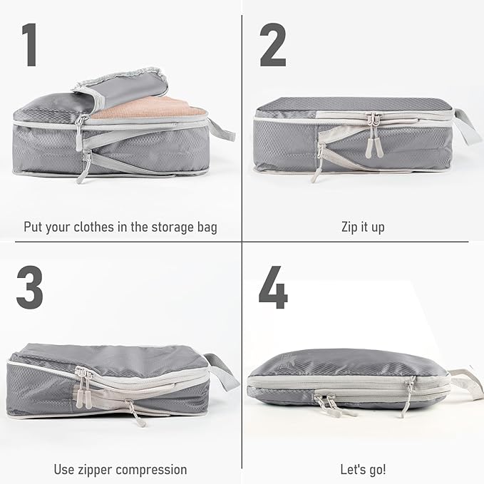6 Set Compression Packing Cubes, Suitcase Organizer, Lightweight Travel Essentials, Compression Bags For Travel Accessories Luggage Storage Set (6Pcs, Gray)