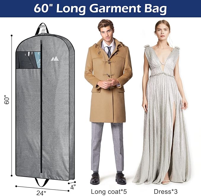 MISSLO 60" Heavy Duty Long Garment Bags for Travel Monogrammed Dress Bag Waterproof Oxford Fabric Wedding Dress Cover for Gowns, Winter Coats, Suits