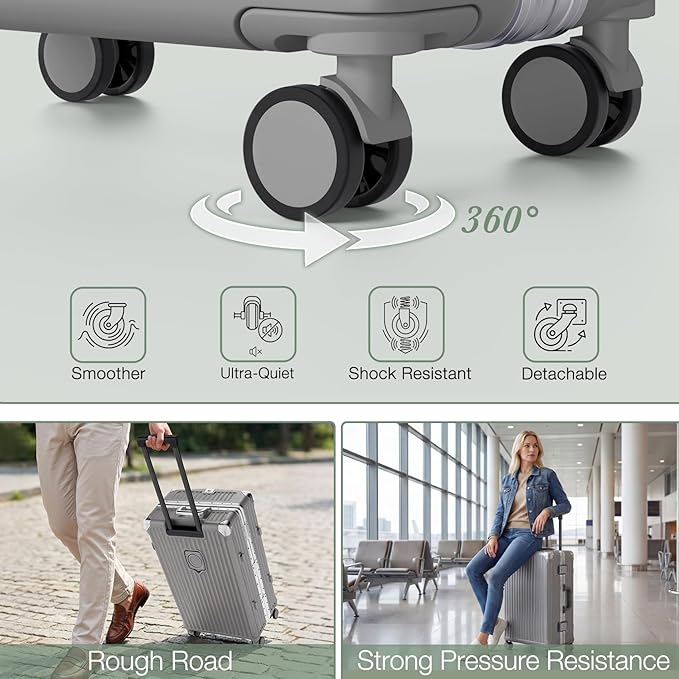 Krute Aluminum Frame Luggage 28 Inch Checked Suitcase With Wheels No Zipper PC Hard Shell Suitcases with Cup Holder and Charger Zipperless Large Travel Luggage Gray