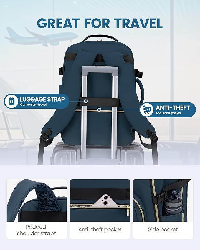 LOVEVOOK Travel Backpack for Women & Men 40L,Airline Approved Carry On Backpack Travel Essentials,TSA Carry on Luggage,Waterproof Personal Item Travel Bag,Suitcase with 3 Cubes,Dark blue green-Black