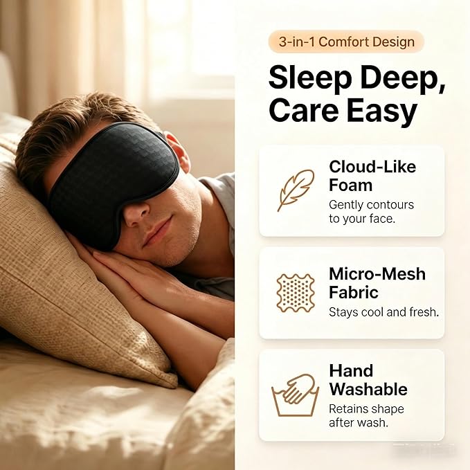 Blackout Weighted Eye Mask for Sleeping: 3D Contoured Gentle-Pressure Sleep Mask for Men & Women - Airplane Travel & Night Shift Essentials, Zero Eye Pressure, Breathable Blindfold, Black