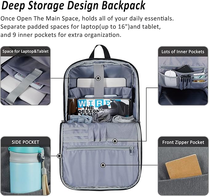 MAXTOP Deep Storage Laptop Backpack Business Anti-theft Backpacks[Water Resistant] College Computer Bookbag Fits 16 Inch Laptop