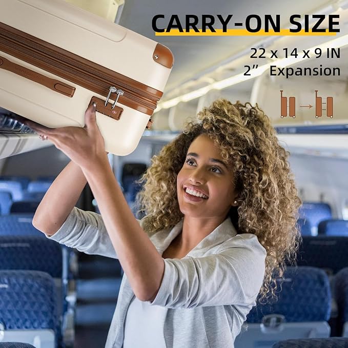 6 Piece Luggage Set Hard Shell - Cream Expandable Suitcases with Spinner Wheels and Duffel Bags for Family Travel, Durable Carry On Luggage Sets with Lock for Women and Men