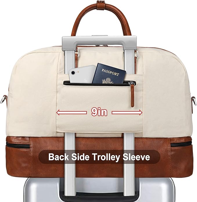 Weekender Bag for Women, Large Overnight Bag Canvas Travel Duffel Bag Carry On Tote with Shoe Compartment 21" 3Pcs Set