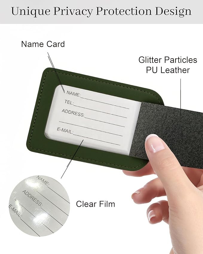 Luggage Tags for Suitcases, PU Leather Travel Tags for Luggage. (Olive Drab)