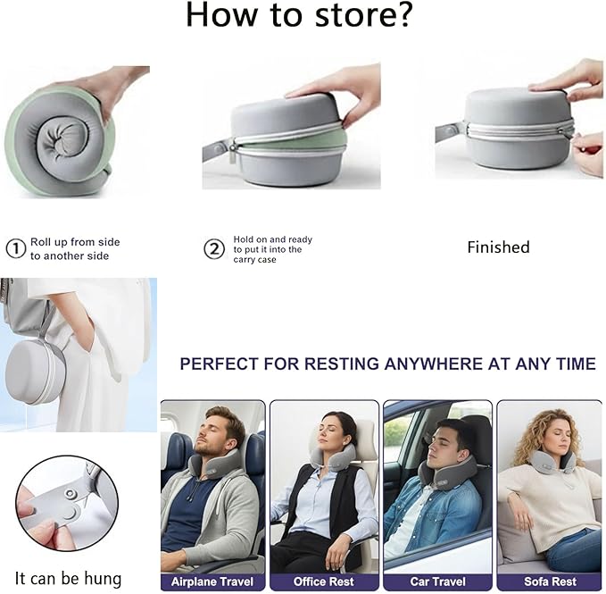 Travel Pillow with New Cool Material,Neck Pillow for Traveling 100% Pure Memory Foam,Travel Neck Pillow with Zipper Box, Airplane Pillow for Traveling,Travel Essentials (Grey)
