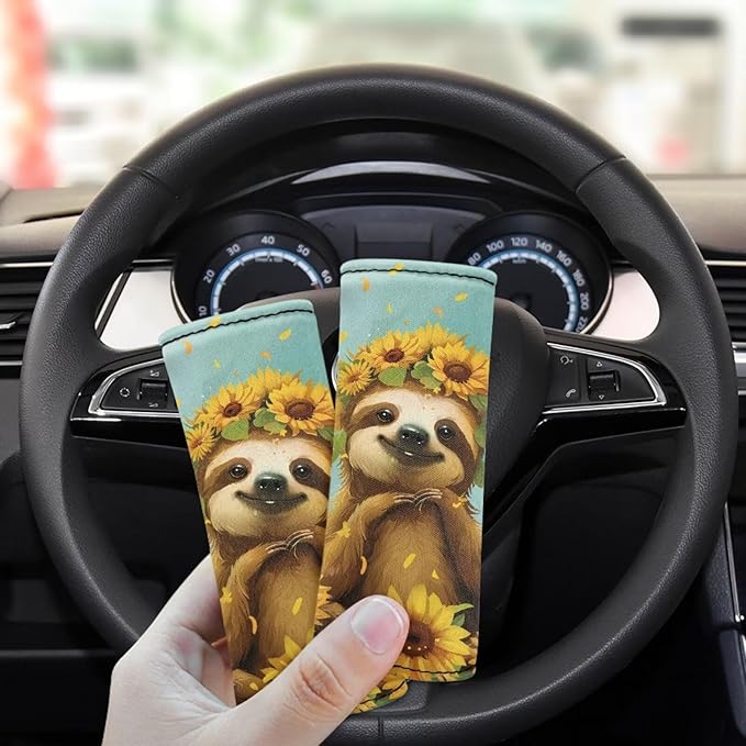 BIGCARJOB Sunflower Sloth Print Luggage Handle Wraps Set for Suitcase,2 Pieces Door Handle Protection Sleeve Covers Car Grab Handle Wraps Luggage Handle Tags Travel Accessories