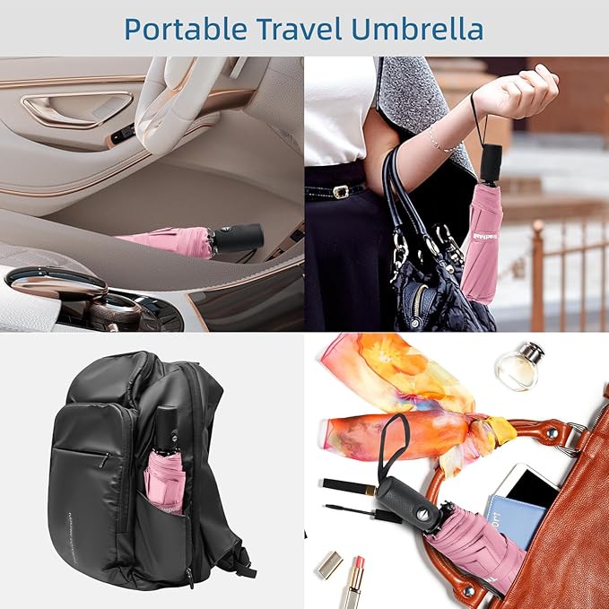 TradMall Travel Umbrella, 42/45 Inches Double Vented Canopy Windproof Automatic Strong Compact Folding Umbrellas for Rain Women and Men