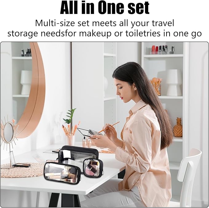 Clear Makeup Bags with Zipper, TSA Approved Travel Toiletry Bag,Clear Cosmetic Bag, Waterproof Make Up Bag for Women, Car Bag Organizer & Car Organization Essentials