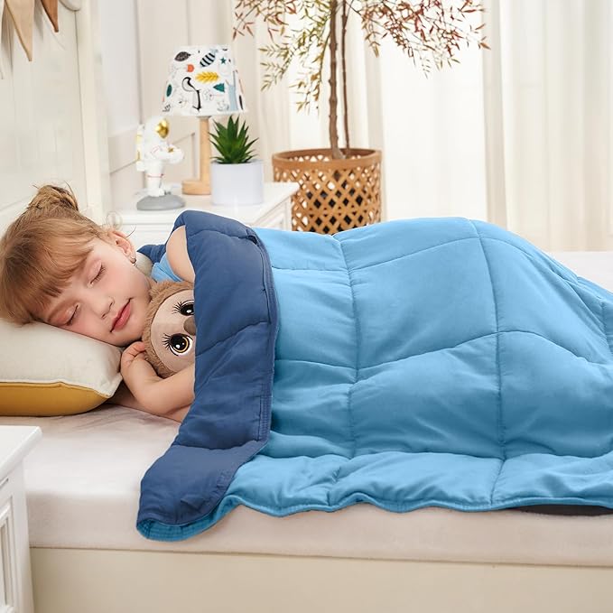 yescool Blue Weighted Blanket 7 Pounds Cooling Weighted Lap Blanket, Heavy Blankets for Sleeping, Weighted Throw Blanket Gifts for 60-80lbs, 40"x60"