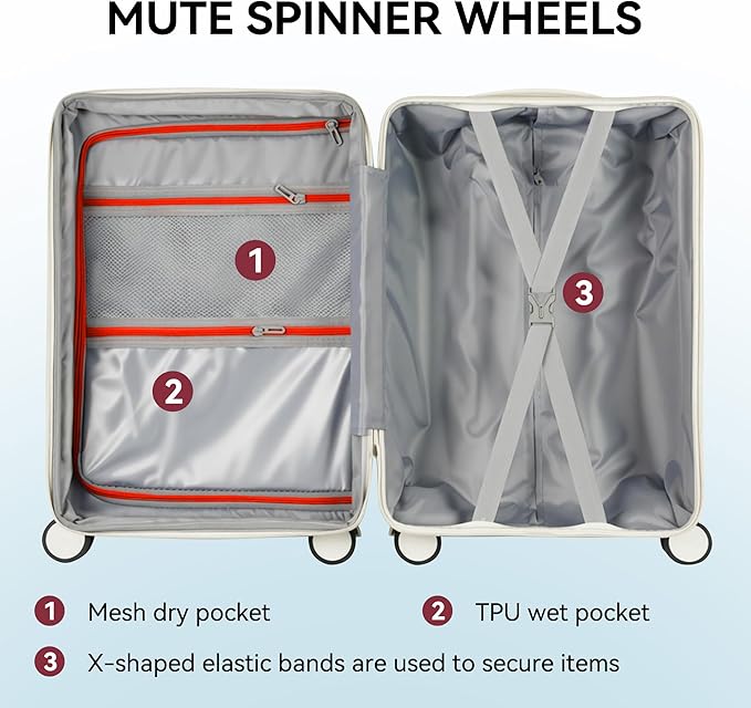 20 Inch Carry On Luggage with Spinner Wheels,PC Hard Shell Suitcase with USB Port,Lightweight Travel Luggage Airline Approved for Men Women (Navy Blue)