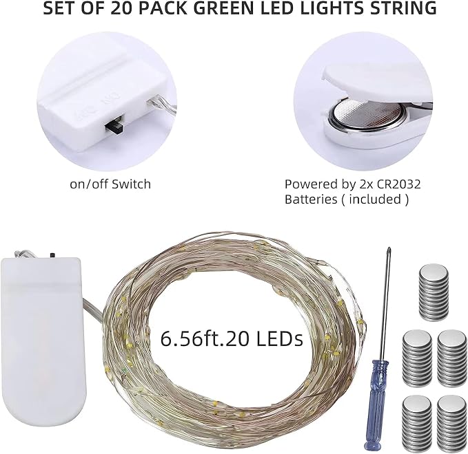 20 Pack Green St Patrick's Day Fairy Lights,st Patricks Day Battery Operated String Light, 20 LED on 6.6FT Copper Wire Firefly for Wedding Party Mason Jar Christmas Bedroom Decor