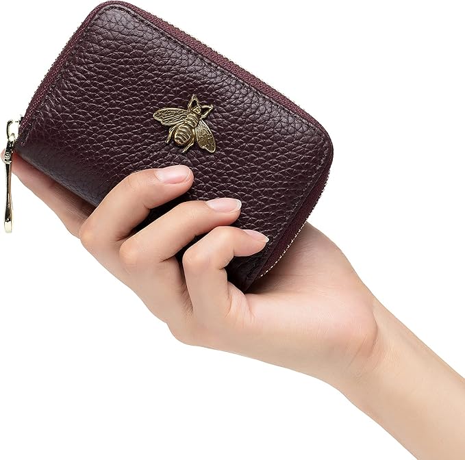 imeetu RFID Credit Card Holder, Small Leather Zipper Card Case Wallet for Women