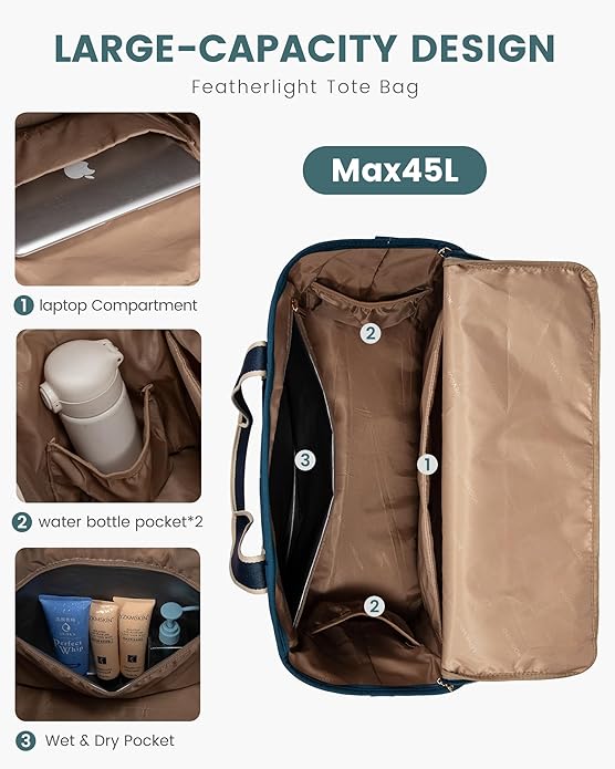 LOVEVOOK Travel Duffle Bags for Women, 45L carry on weekender bags, personal item travel with Toiletry